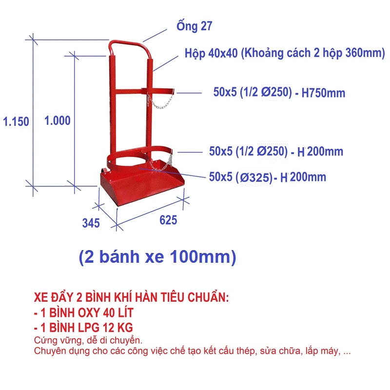 Cấu tạo xe đẩy bình oxy y tế